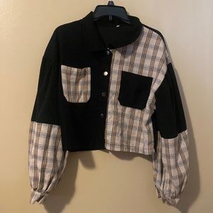 Shein Collared Long Sleeve Crop Top with Puffed Sleeves